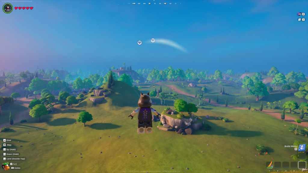 Vista aérea de um mundo de Fortnite Lego.