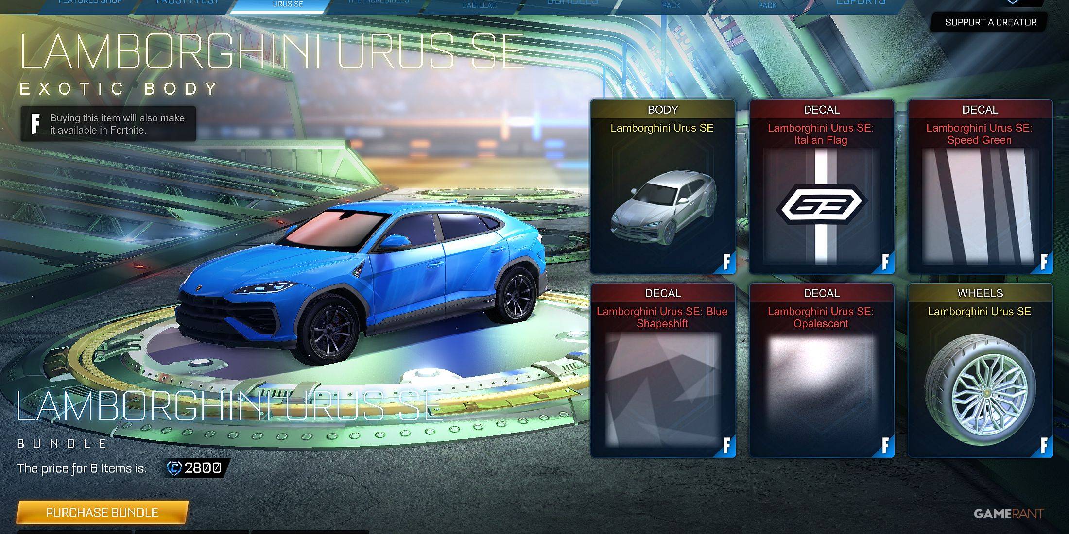 Lamborghini Urus SE in Rocket League Item Shop