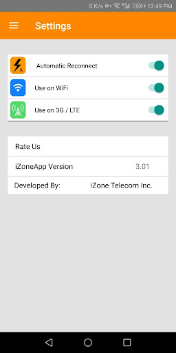 Schermata IZONE APP VPN 3