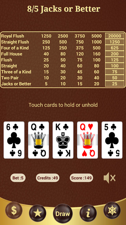 8/5 Jacks or Better Poker 스크린샷 2
