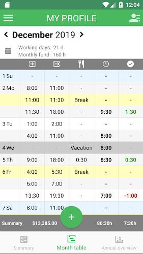 Working Timer-Folha de tempos Captura de tela 1