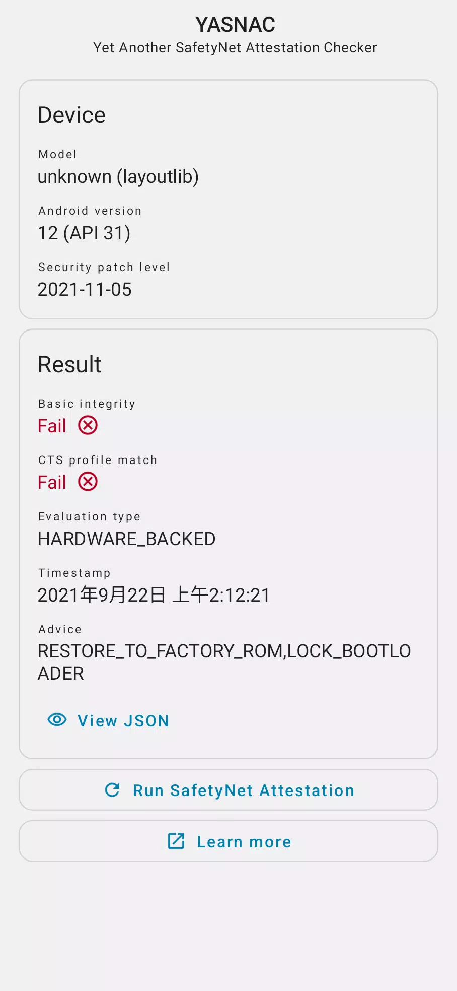 YASNAC - SafetyNet Checker Screenshot 1