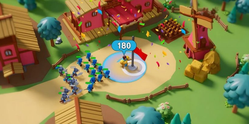 Una captura de pantalla de Crown of Bones que muestra a un escuadrón de caballeros capturando una bandera