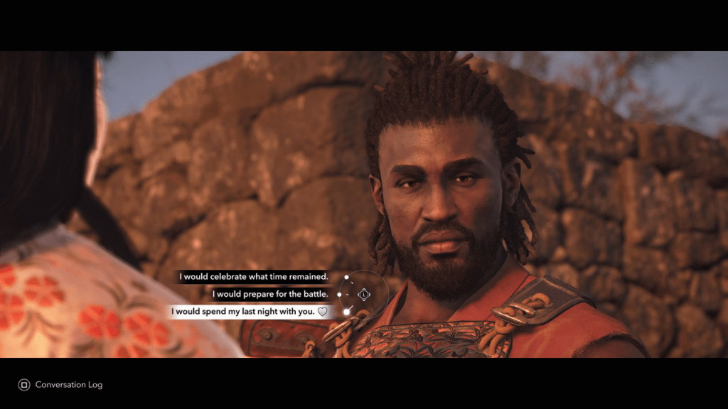 Yasuke has dialogue options to romance Lady Oichi. Screenshot by The Escapist