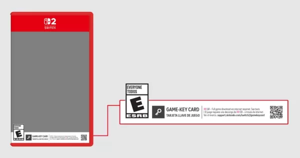 Nintendo Switch 2 game-key card packaging warning