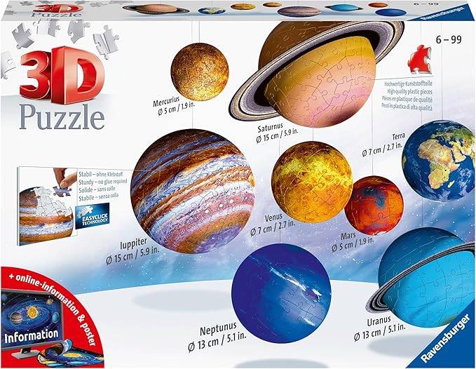 Ravensburger太陽能係統540件-9 Planet 3D拼圖拼圖套件