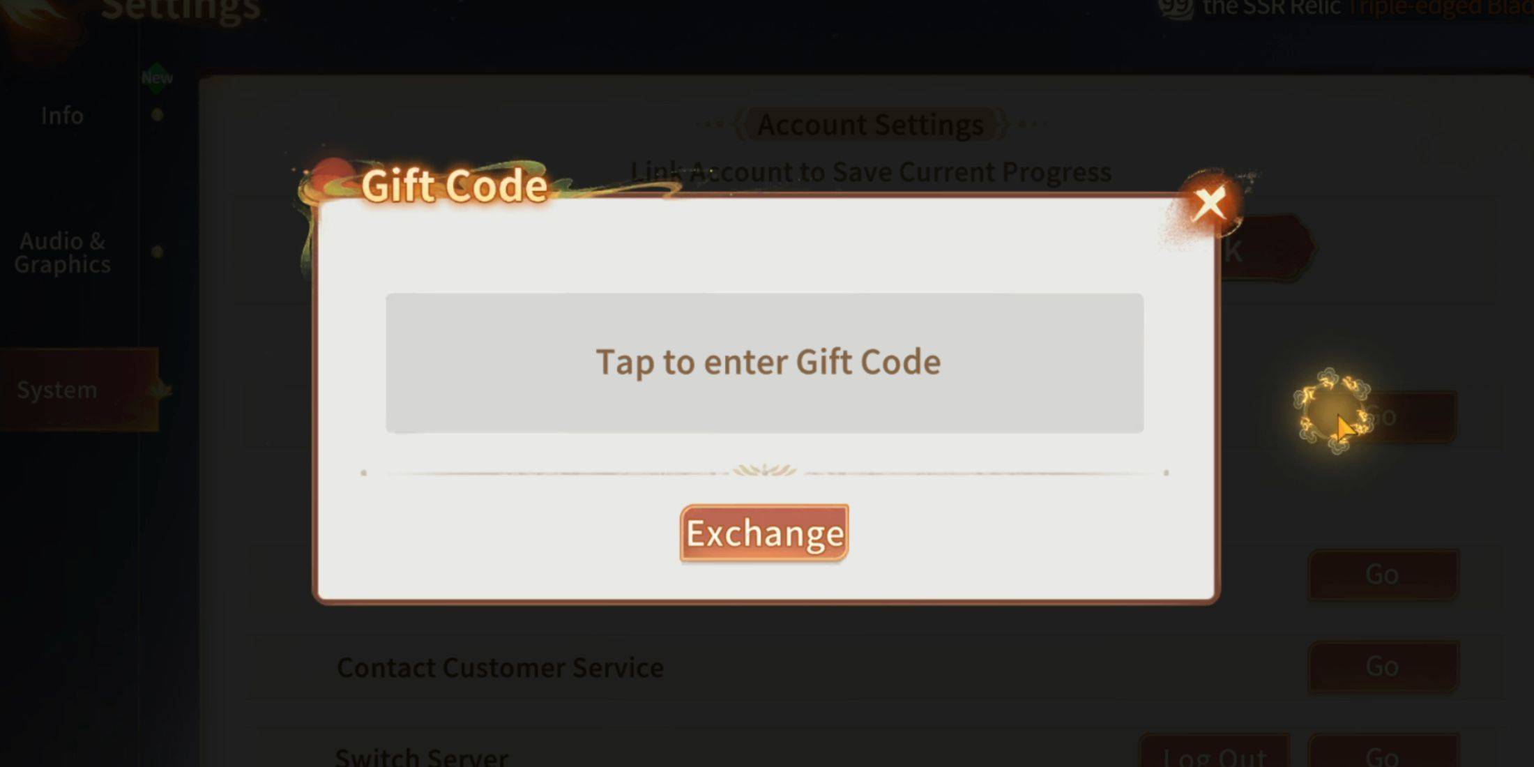 Redeeming Codes Interface