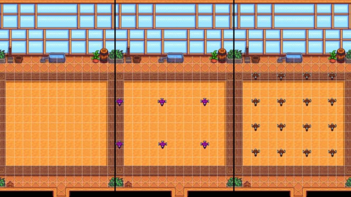 In de kas met sprinklers in Stardew Valley.