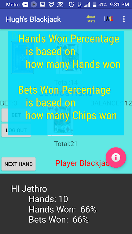 Hugh’s Blackjack Zrzut ekranu 1
