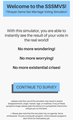 Australian Same Sex Marriage Voting Simulator ဖန်သားပြင်ဓာတ်ပုံ 1