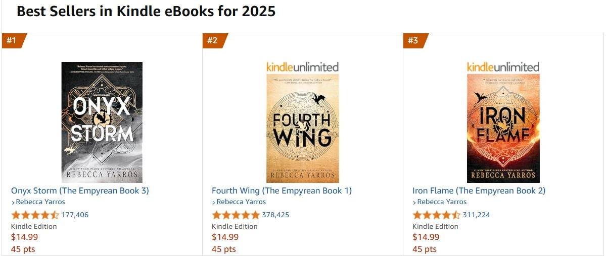 หนังสือปีกที่สี่นำไปสู่ผู้ขายที่ดีที่สุดในปี 2025 Kindle ของ Amazon