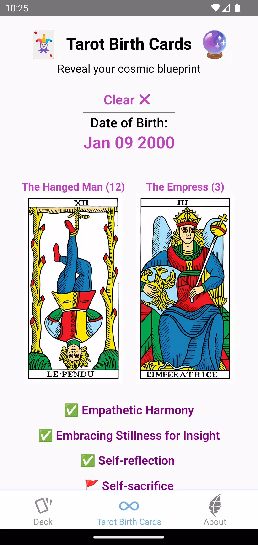 Tarot Birth Cards Zrzut ekranu 2