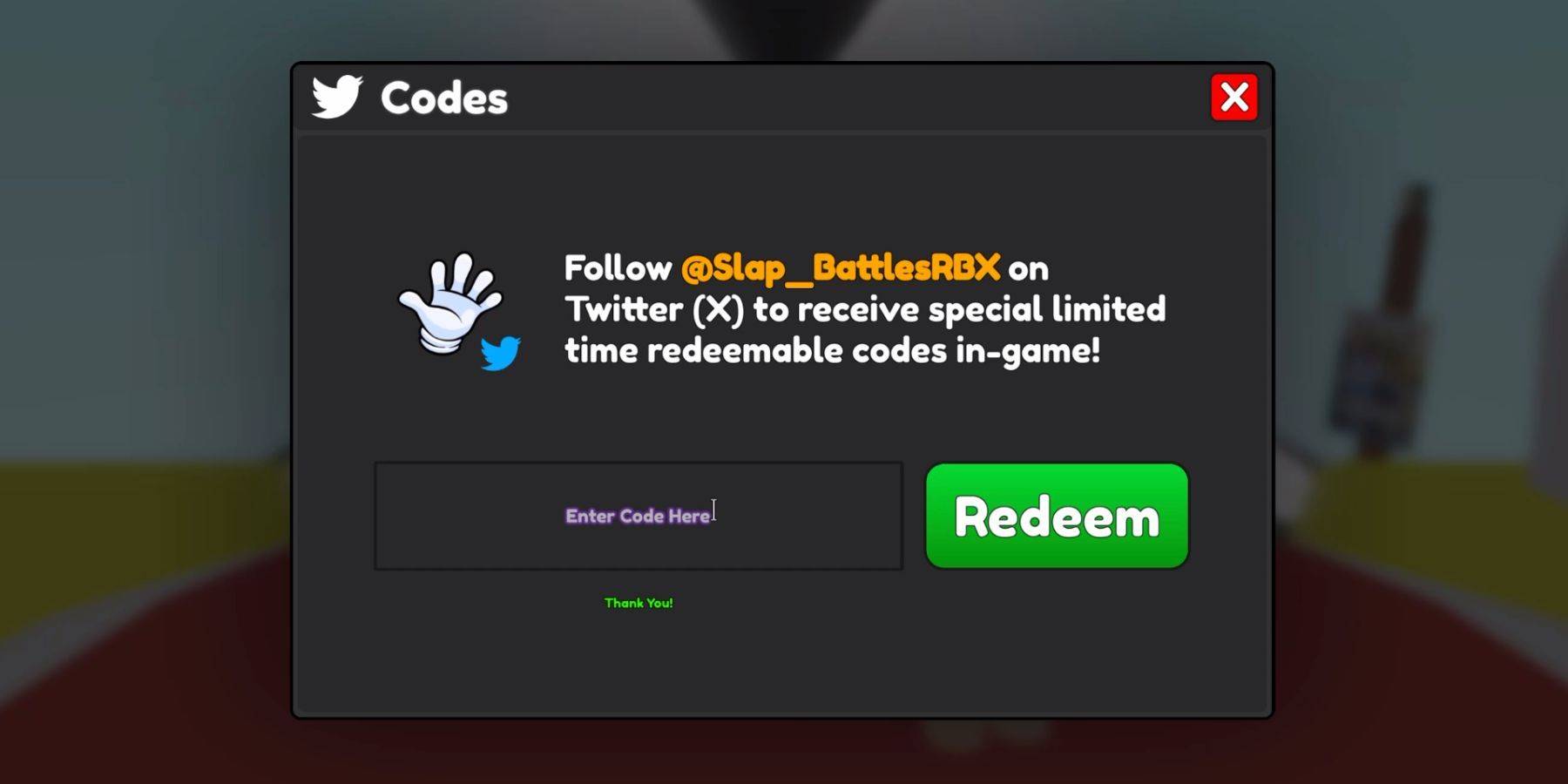 Code Redemption Menu